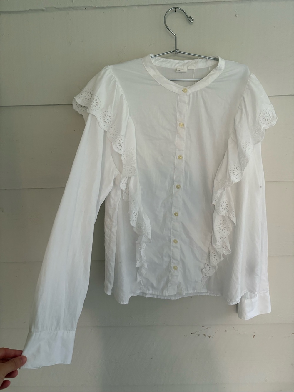 Gap White Cotton Eyelet Ruffle Button Front Blouse Women’s Large Cottagecore